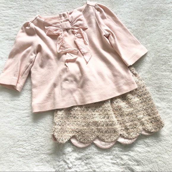 Janie and Jack Other - JANIE AND JACK PINK SHIRT w/ BOW & TWEED LINED SKIRT